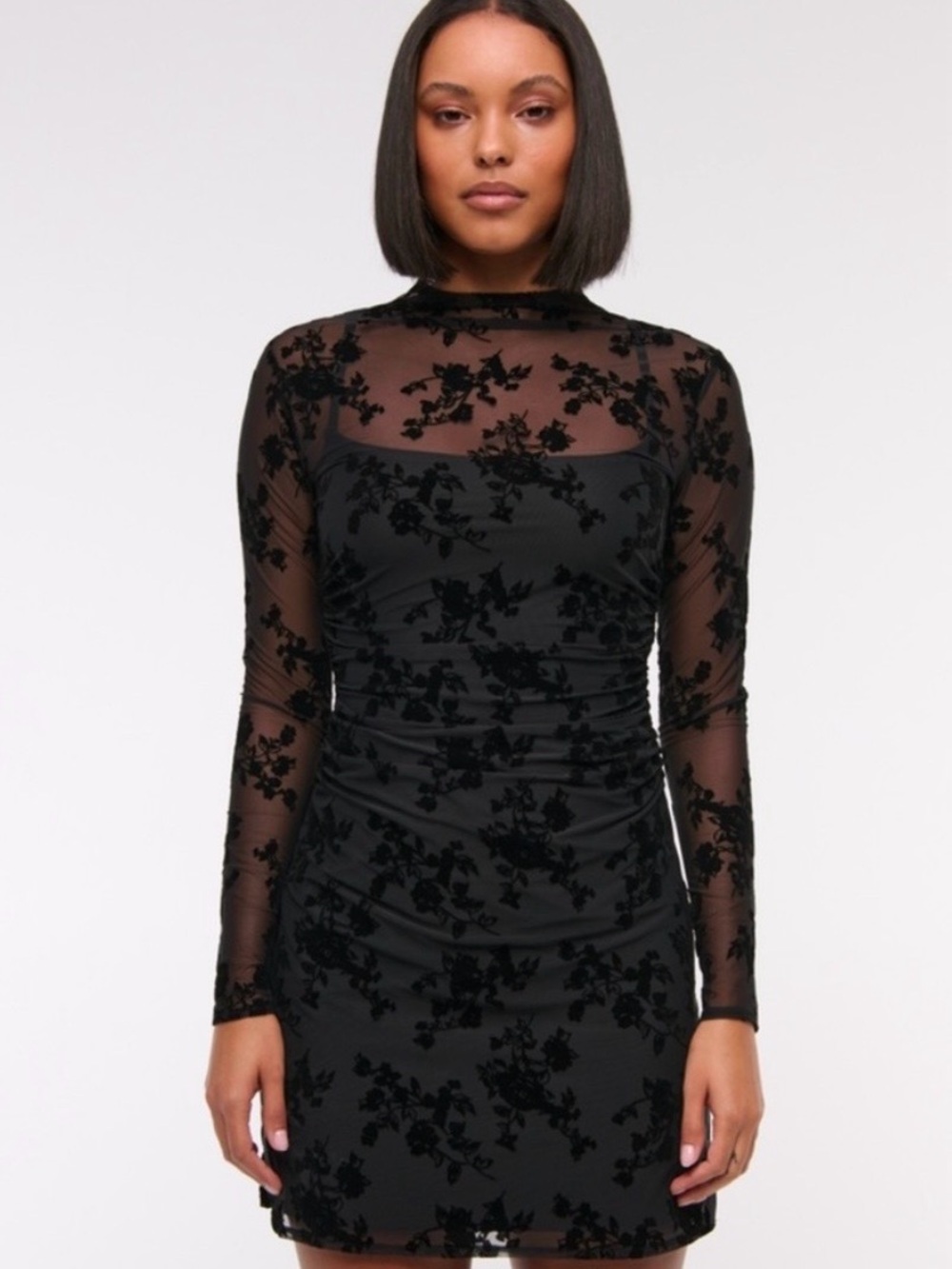 The A&F Paloma Long-Sleeve Mesh Mini Dress Small Tall